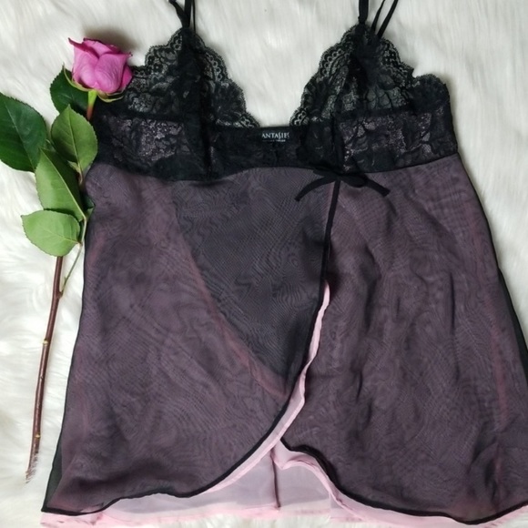 VINTAGE Fantasies chiffon Lace Slip pink black Sz S women’s sexy lingerie Y2K - Picture 2 of 15